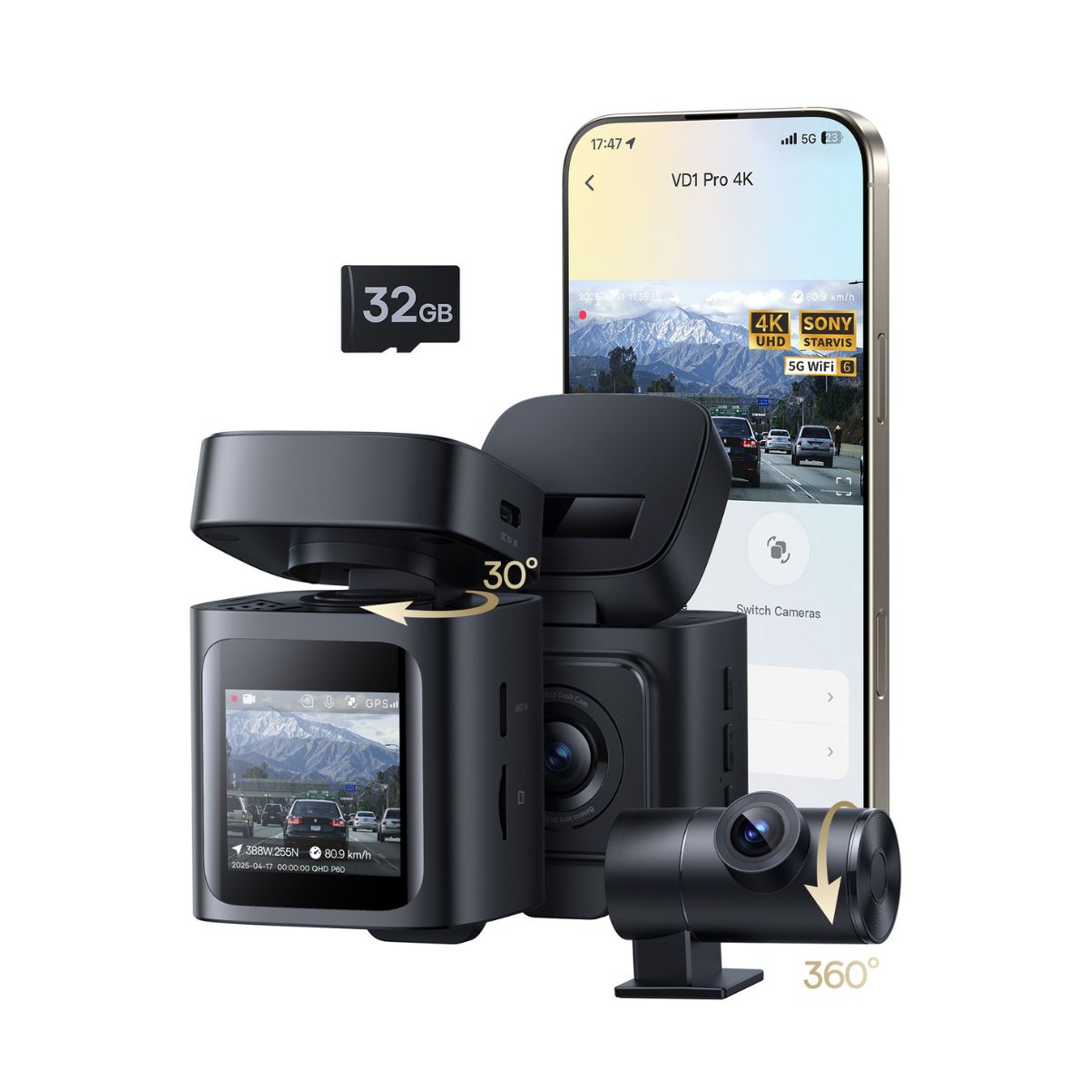 Baseus PrimeTrip VD1 Pro Dash Cam Lithium Battery 4K+1080p - Image 2